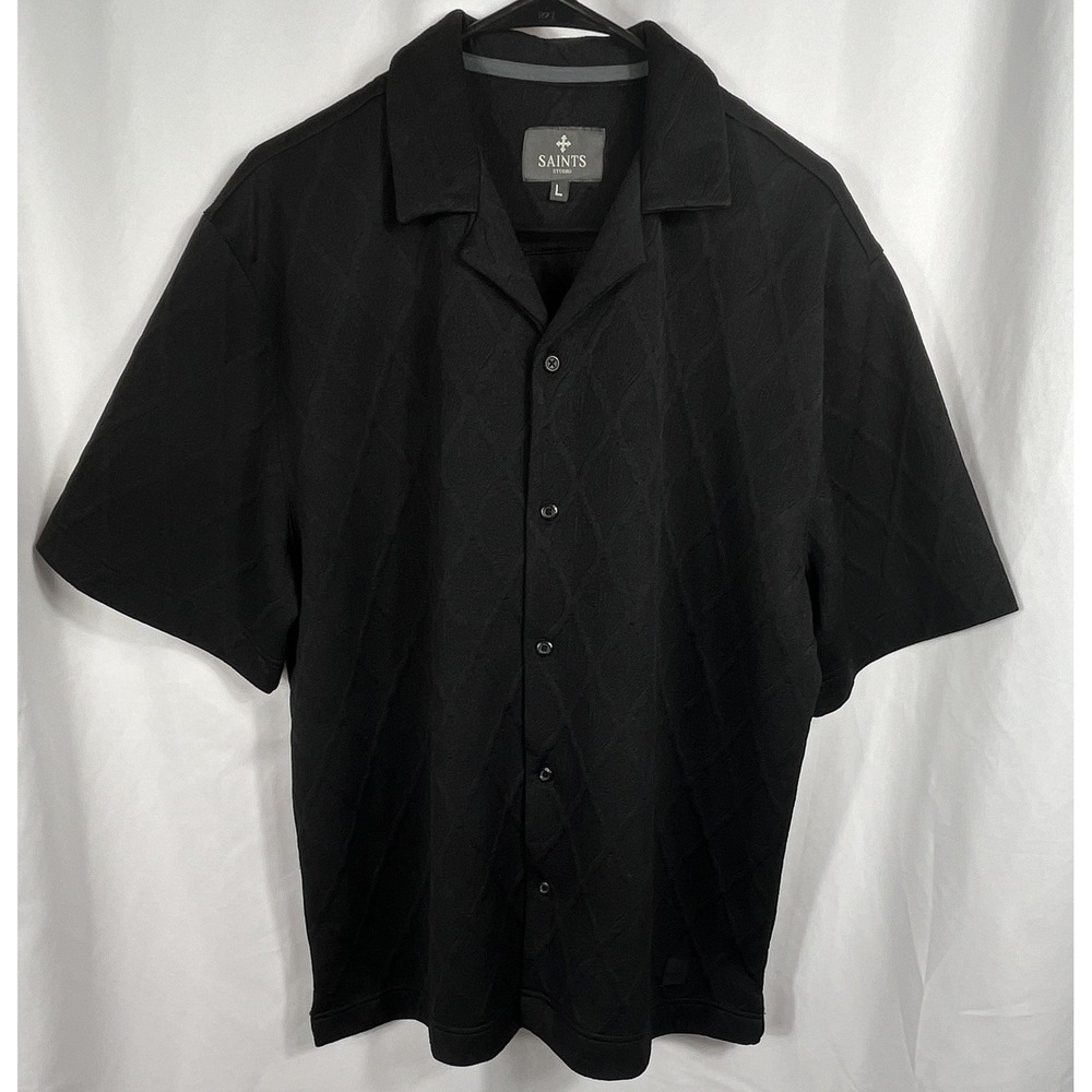 Saints Studio Men's Size Large Black Short Sleeve Geometric Button-Up Shirt‎
